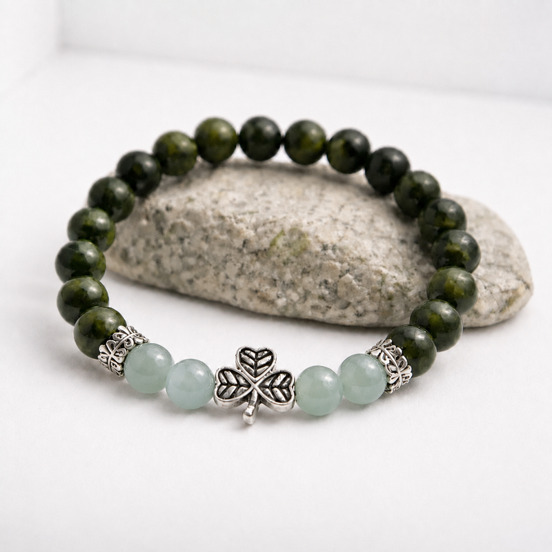Connemara Marble and Green Adventurine Gemstone Stretch Bracelet