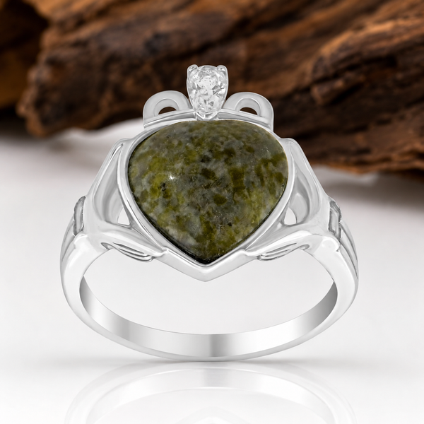 Connemara Marble Heart Claddagh Ring
