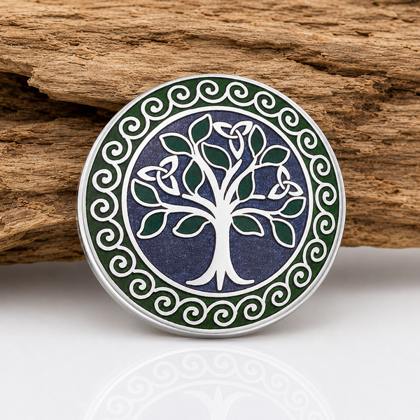 Rhodium Enamel Tree of Life Brooch