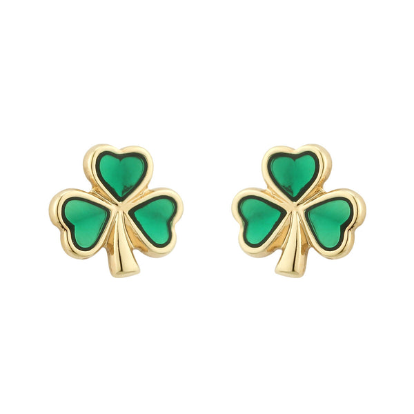 Gold Plated Enamel Shamrock Stud Earrings