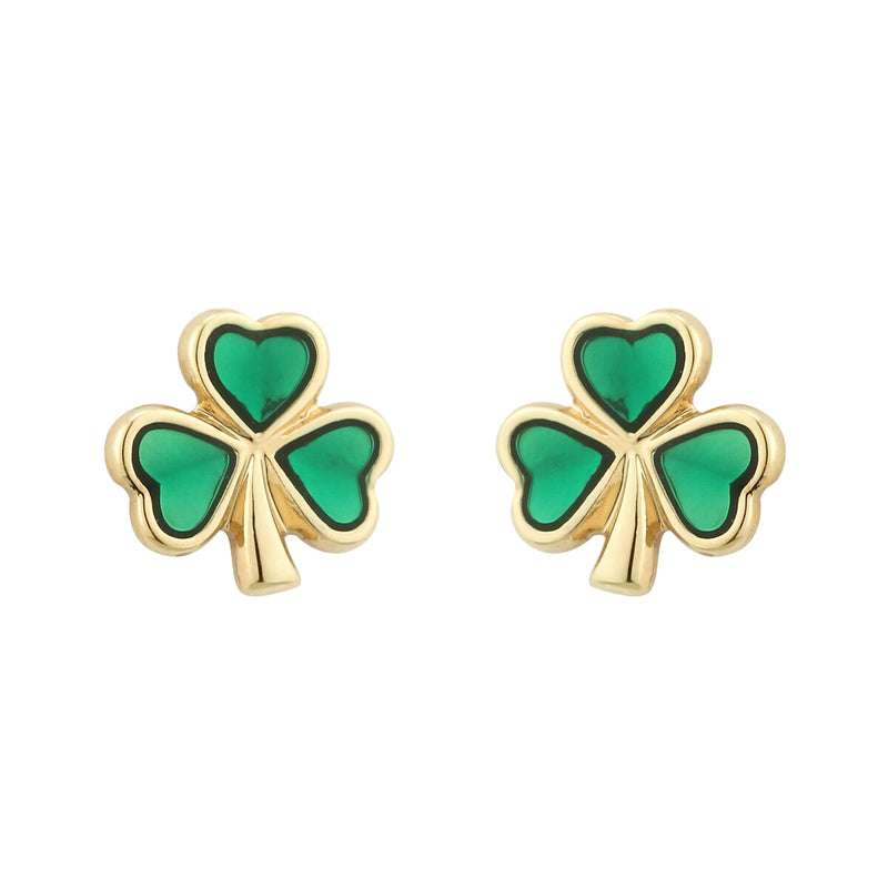 Gold Plated Enamel Shamrock Stud Earrings
