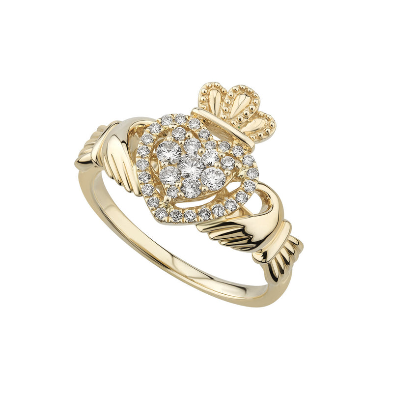 14K Gold Diamond Engagement Claddagh Ring