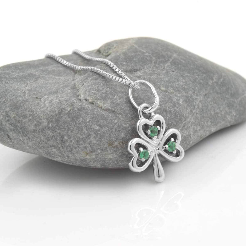 Sterling Silver Green Crystal Shamrock Pendant