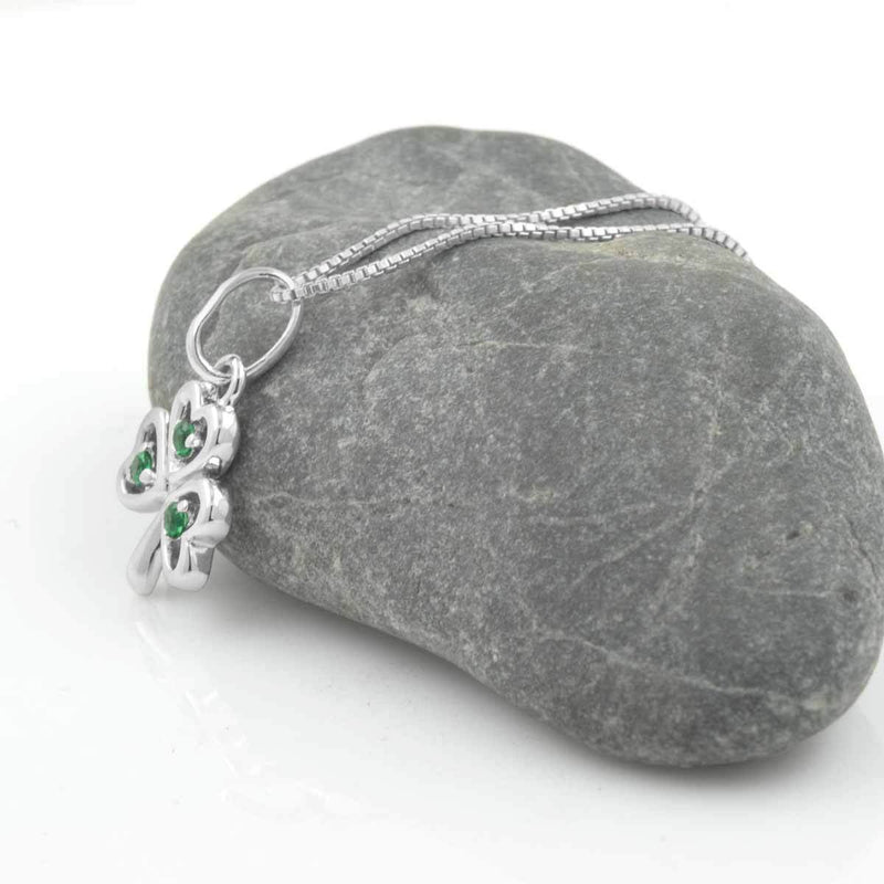 Sterling Silver Green Crystal Shamrock Pendant