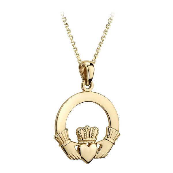 18K GOLD CLADDAGH PENDANT ON 18-INCH CABLE LINK CHAIN