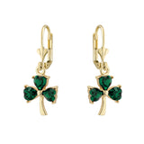 Pendientes colgantes de trébol con cristal verde bañados en oro