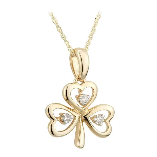 14K Gold Diamond Shamrock Pendant