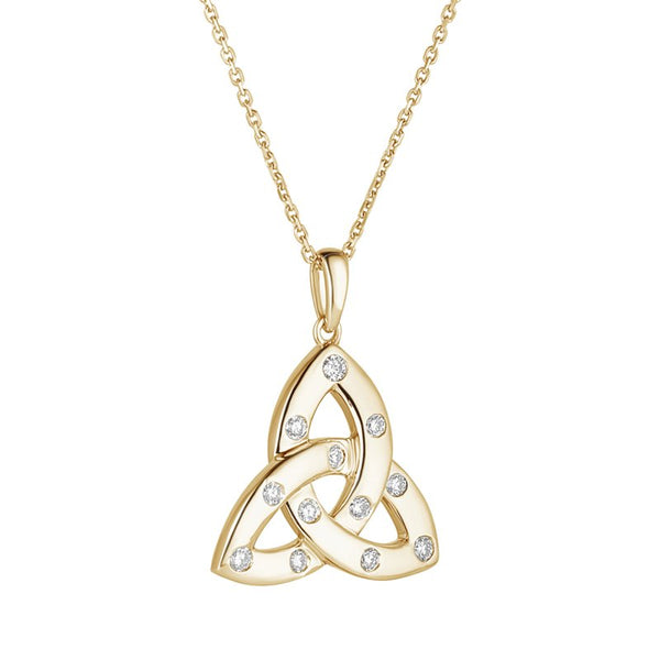 18K GOLD DIA LARGE TRINITY KNOT PENDANT ON 18-INCH FLAT CURB CHAIN 18K GOLD DIA LARGE TRINITY KNOT PENDANT ON 18-INCH FLAT CURB CHAIN