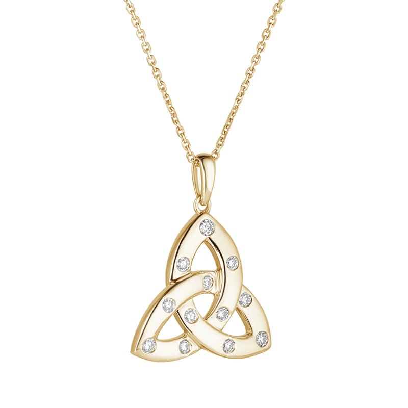 18K GOLD DIA LARGE TRINITY KNOT PENDANT ON 18-INCH FLAT CURB CHAIN 18K GOLD DIA LARGE TRINITY KNOT PENDANT ON 18-INCH FLAT CURB CHAIN