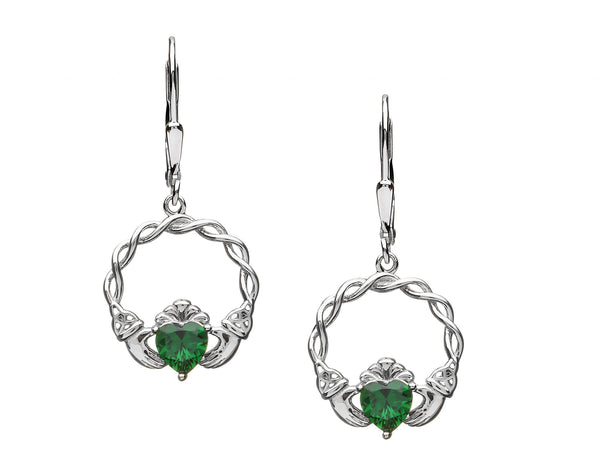 Green Stone Claddagh Earrings