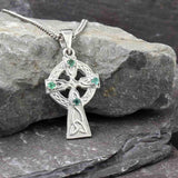 celtic cross necklace gem set