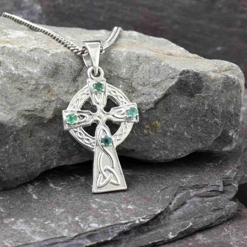 celtic cross necklace gem set