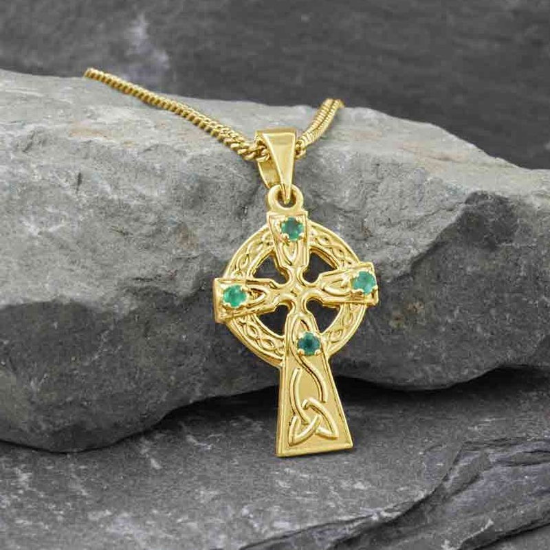 Gold Emerald Set Celtic Cross