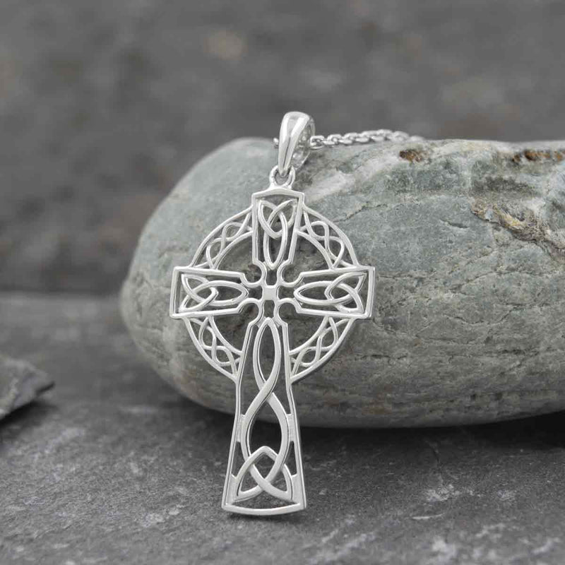 White Gold or Silver Filigree Celtic Cross