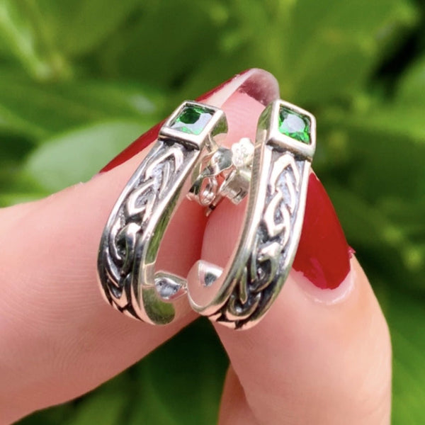 Celtic Knot Irish Earrings with Emerald, Irish Jewelry, Celtic Jewelry
