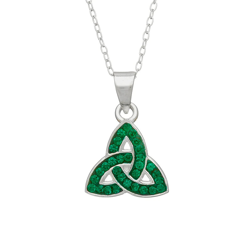Sterling Silver Trinity Knot Necklace with Green Cubic Zirconia