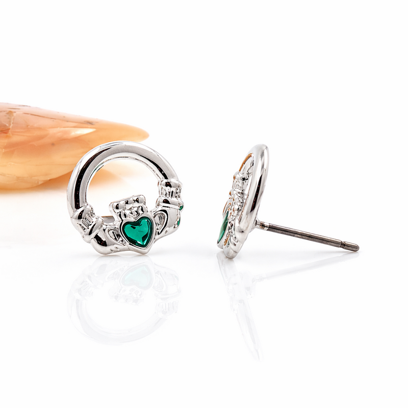 Rhodium Plated Claddagh Earrings