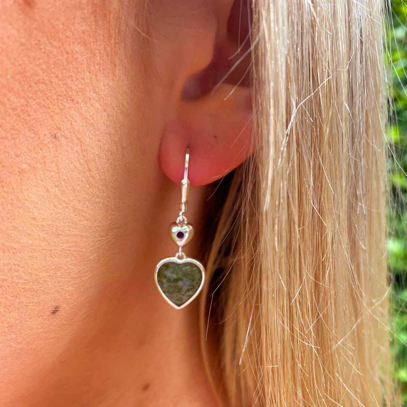 Connemara Marble Silver Heart Earrings