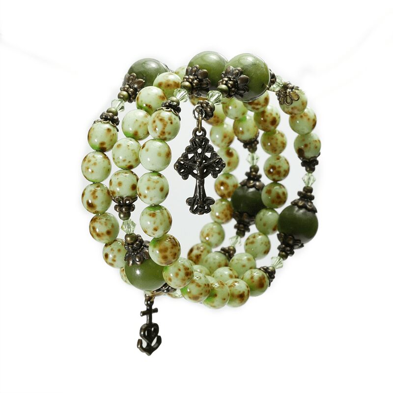 Connemara Marble Green Rosary Coil Bracelet