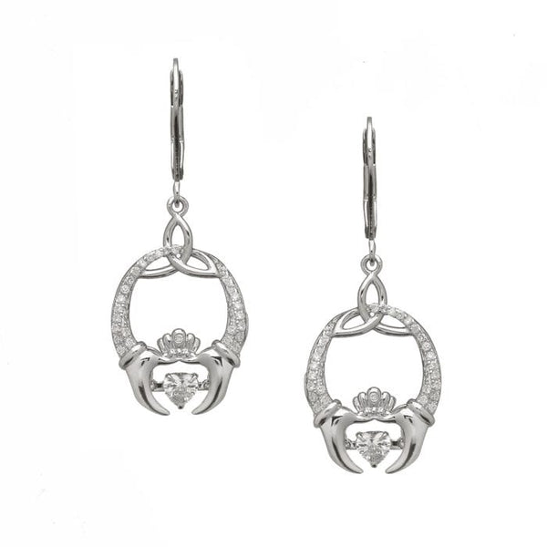 Dancing Stone Silver Earrings – Trinity & Claddagh