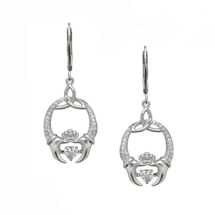 Dancing Stone Silver Earrings – Trinity & Claddagh