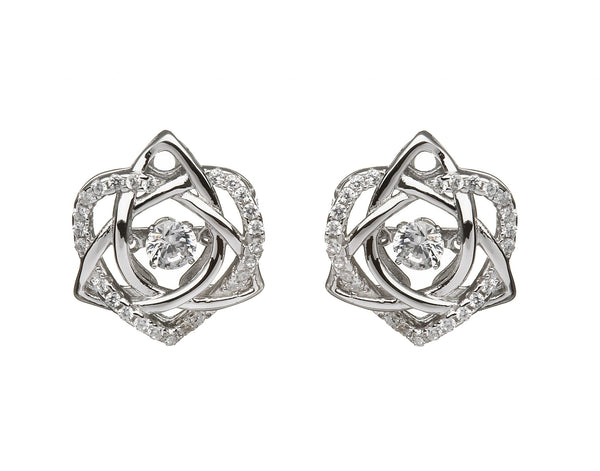Silver Dancing Stone Earrings – Trinity & Heart