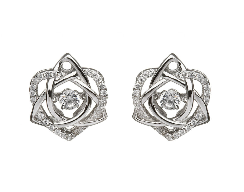 Silver Dancing Stone Earrings – Trinity & Heart