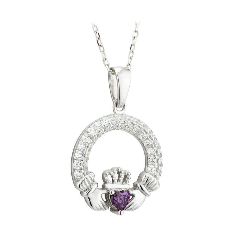 february birthstone claddagh pendant