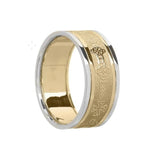 Gents Celtic Cross Gold Wedding Ring with White Trims