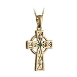 Gold and Emerald Celtic Cross Pendant with Crystals