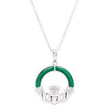 Colgante Claddagh de plata de ley con malaquita verde