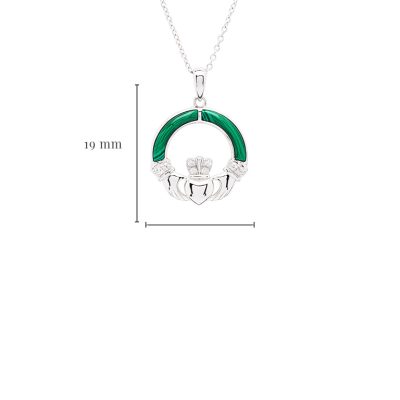 Colgante Claddagh de plata de ley con malaquita verde