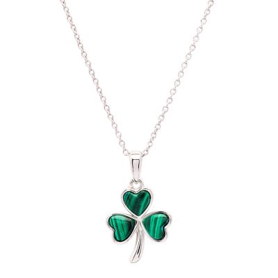 Colgante de Trébol de Plata Esterlina con Malaquita Verde
