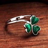 Anillo Trébol de Plata de Ley y Malaquita Verde