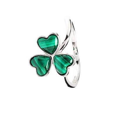 Anillo Trébol de Plata de Ley y Malaquita Verde