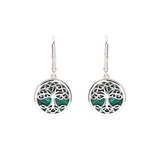Pendientes colgantes de plata de ley Árbol de la Vida con malaquita verde