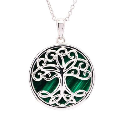 Colgante de Plata de Ley con Malaquita Verde Árbol de la Vida