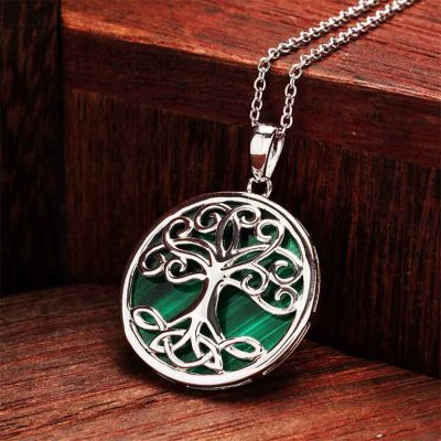 Colgante de Plata de Ley con Malaquita Verde Árbol de la Vida