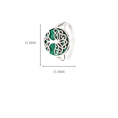 Anillo de Árbol de la Vida de Plata de Ley con Malaquita Verde