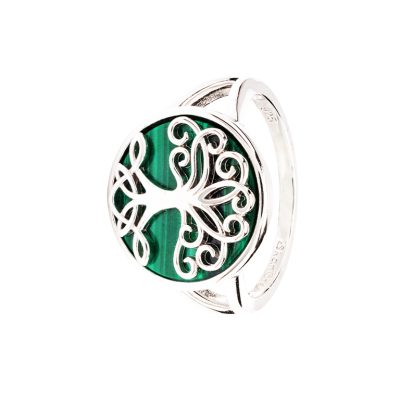 Anillo de Árbol de la Vida de Plata de Ley con Malaquita Verde