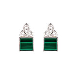 Pendientes de plata de ley con nudo trinitario de malaquita verde