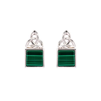 Pendientes de plata de ley con nudo trinitario de malaquita verde
