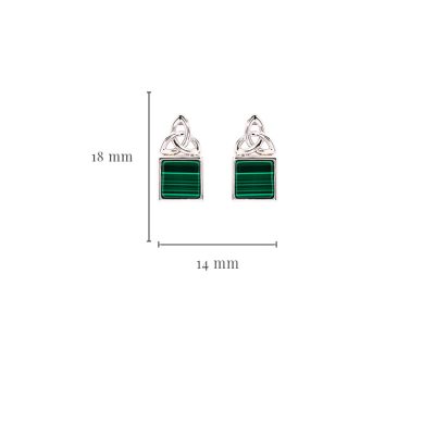 Pendientes de plata de ley con nudo trinitario de malaquita verde