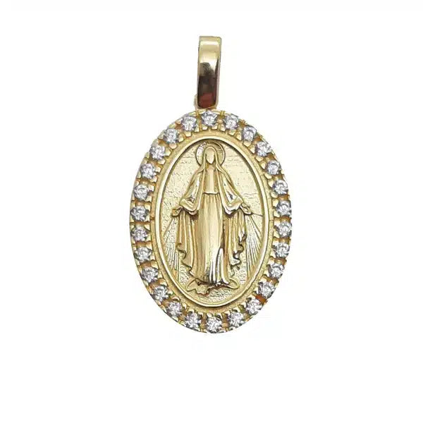Medalla Milagrosa de 17 mm con circonita cúbica de 9 quilates