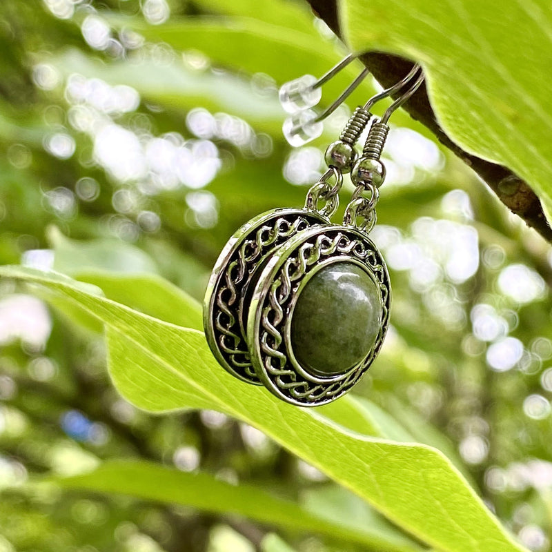 Rhodium Connemara Marble Celtic Drop Earrings
