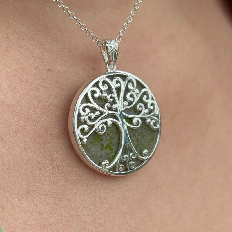 Colgante Árbol de la Vida de Mármol de Connemara con Plata Esterlina Irlandesa