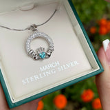 Collar Claddagh con Piedra de Cumpleaños - Marzo