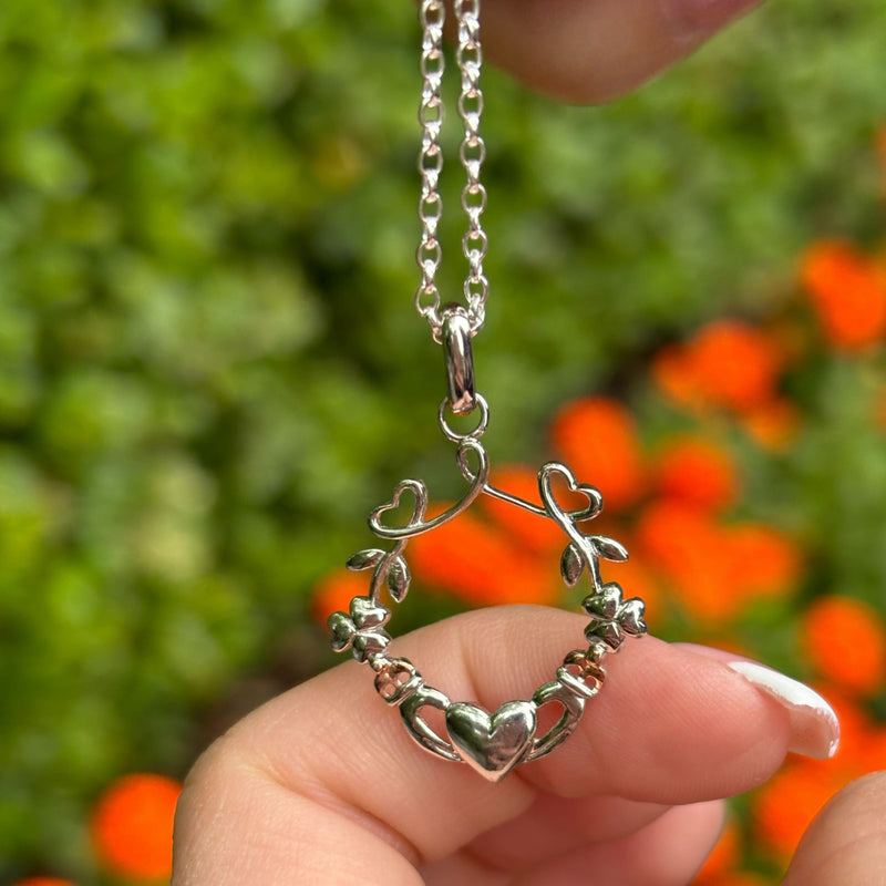 Claddagh Necklace in Sterling Silver with Rose Gold