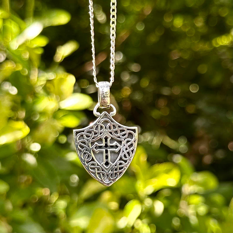 Men’s Silver Spinel Celtic Cross Shield Necklace