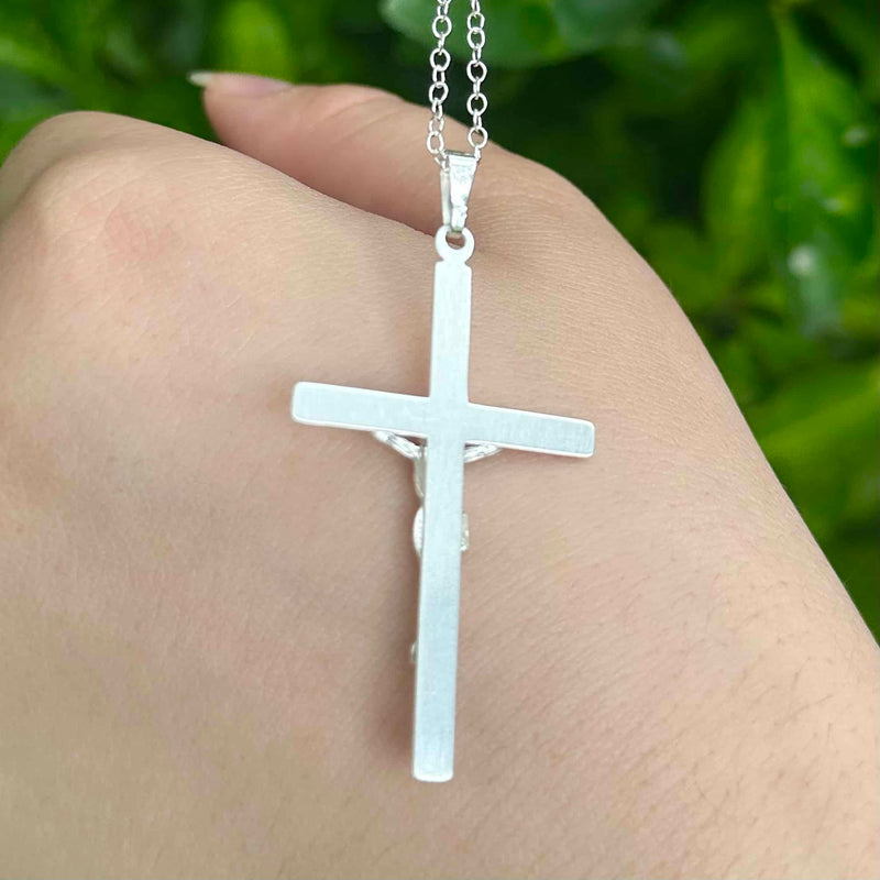 Large Sterling Silver Crucifix Necklace